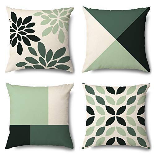 グリーン_60x60 OTOSTAR クッションカバー 60x60cm 北欧 リネンっぽい 4枚セット おしゃれ 可愛い 柄 綿とリネン 亜麻  ソファー用クッションカバー ソファ背当て 装飾枕カバー 座布団カバー(グリーン, 60x60) クッションカバー 緑 抽象的な クッションカバー 60x60 柔らかい ベルベット 装飾的な 枕ケース 4枚セット モダン長方形ピロ