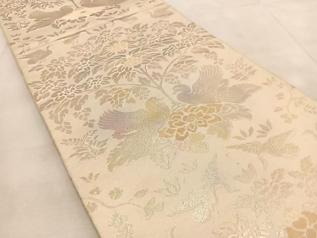 平和屋着物◎西陣 服部織物謹製 六通柄袋帯 向かい鳥更紗花文 こはく錦