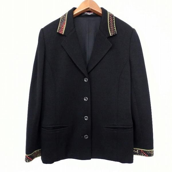 wnc レオナール LEONARD ジャケット 11AR 黒 シルク混 レディース