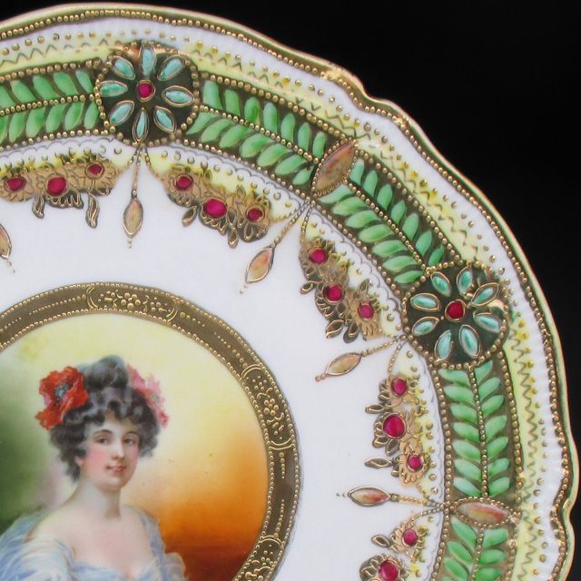 【希少】オールドニッポン ２５．５cm 婦人図 肖像画 金盛り プレート 皿 オールドノリタケ ジュール金盛りポートレート貴婦人 プレート