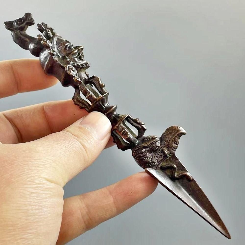銅製 三面密教法器 置物 馬頭金剛杵 降魔明王 装飾品 工芸品 美術