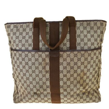 【中古】 グッチ GUCCI トートバッグ ショルダー GG柄 ブラウン キャンバス レザー 08BJ987