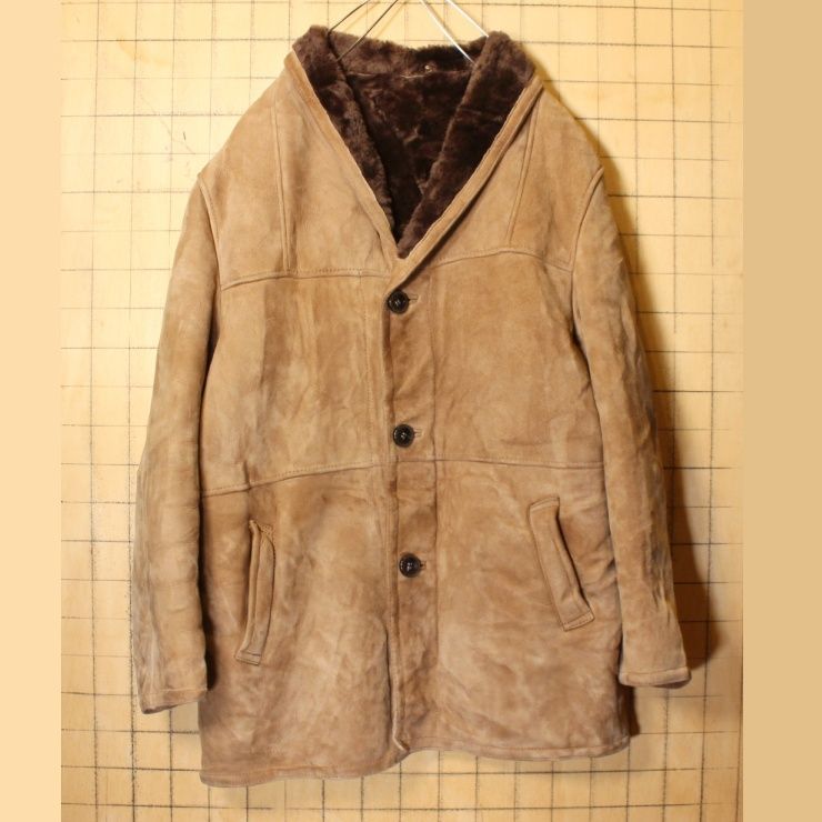 60s70s シープスキン ムートンレザージャケット ファーブラウンL aw66 