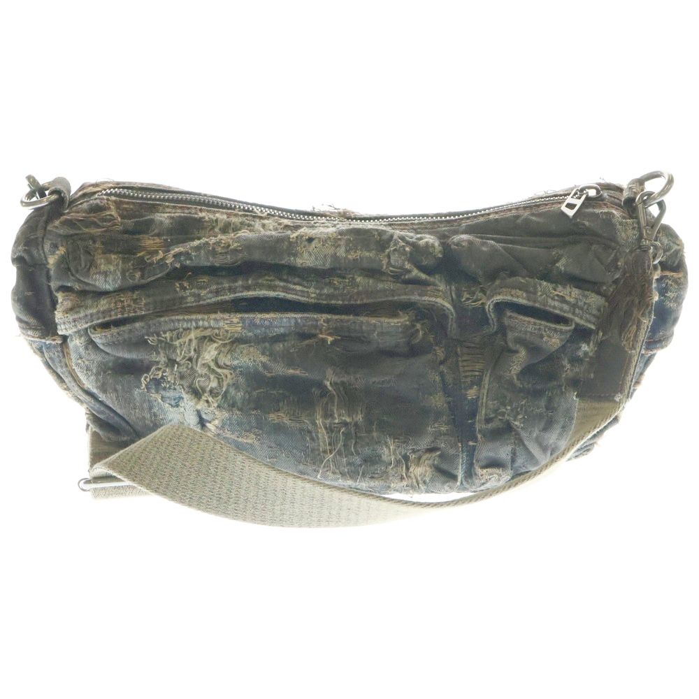 DIESEL ディーゼル MULTI-PKTS SHOULDER BAG X マルチポケット クラッシュ デニム ショルダーバッグ ブラウン インディゴ