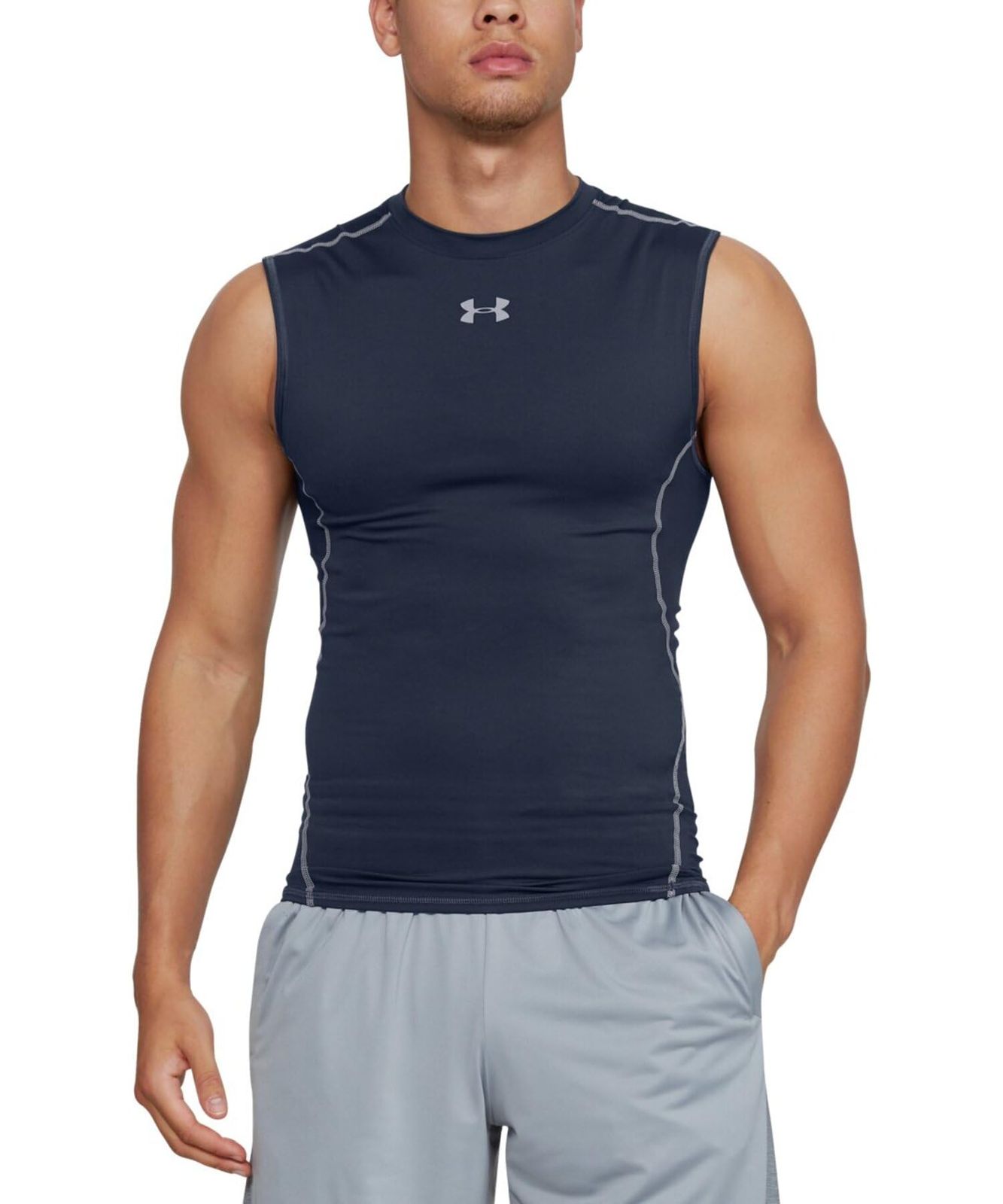 [アンダーアーマー] UA HEATGEAR ARMOUR SLEEVELESS Mens メンズ 410 日本 LG (日本サイズL相当) [Midnight Navy / Steel] [L]