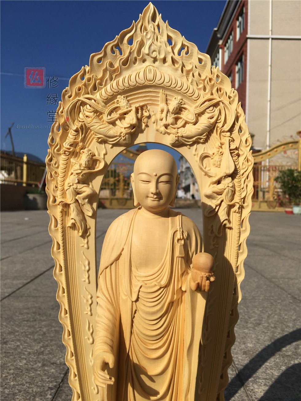 【修縁堂】極上品 木彫仏像 地蔵王菩薩立像 彫刻 一刀彫 天然木檜材 鎮宅辟邪 修縁堂】極上品 木彫仏像 地蔵王菩薩立像 彫刻 一刀彫 天然木檜