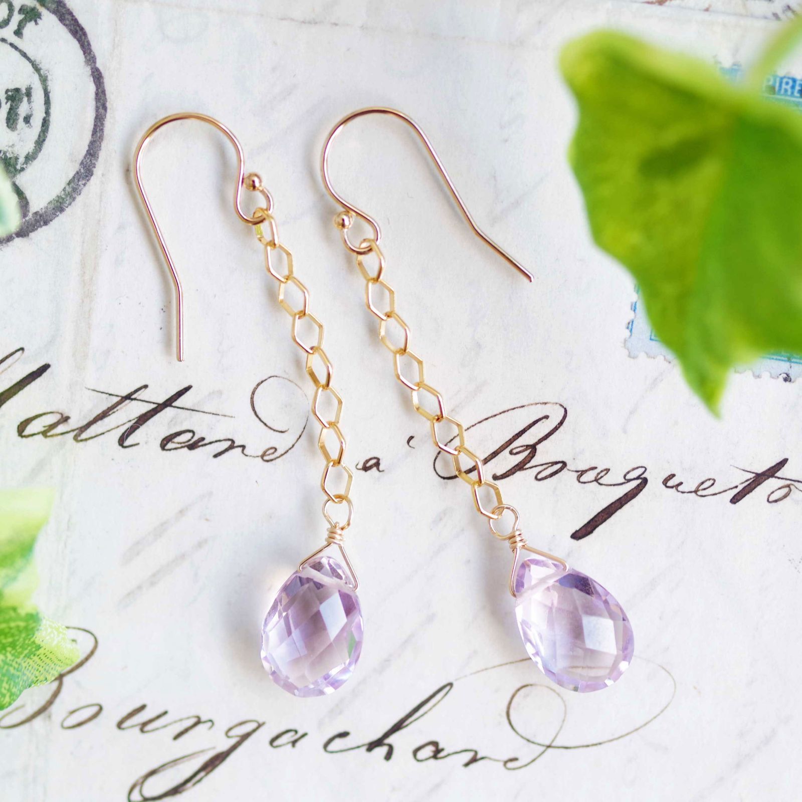 K14GF【violet drops】菫滴・ピアス／イヤリング／ノンホールピアス