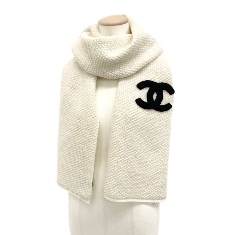 未使用品 2023AW CHANEL シャネル マフラー カシミヤ100% ホワイト