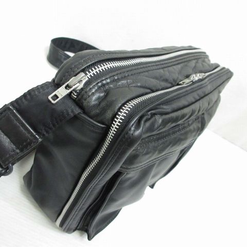 ポーター PORTER 美品 タンカー レザー ショルダー バッグ 黒 ブラック 