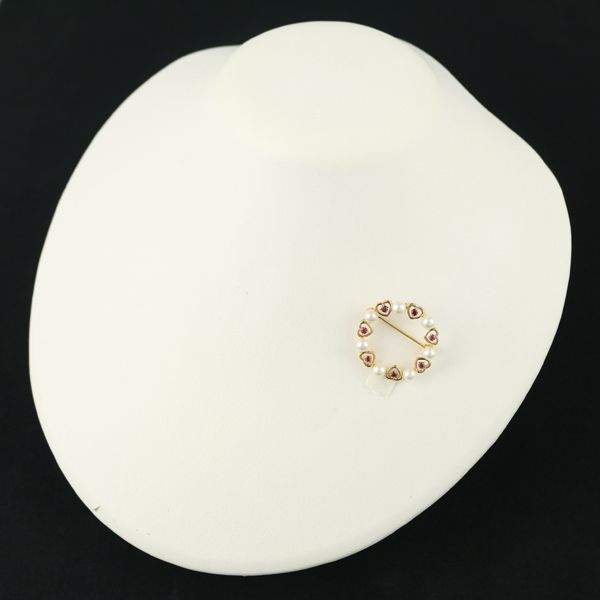 【現行完売品・未使用品級】✨ミキモト パール　ブローチ　サークル MIKIMOTO ミキモト パール 真珠 ブローチ K14イエローゴールド