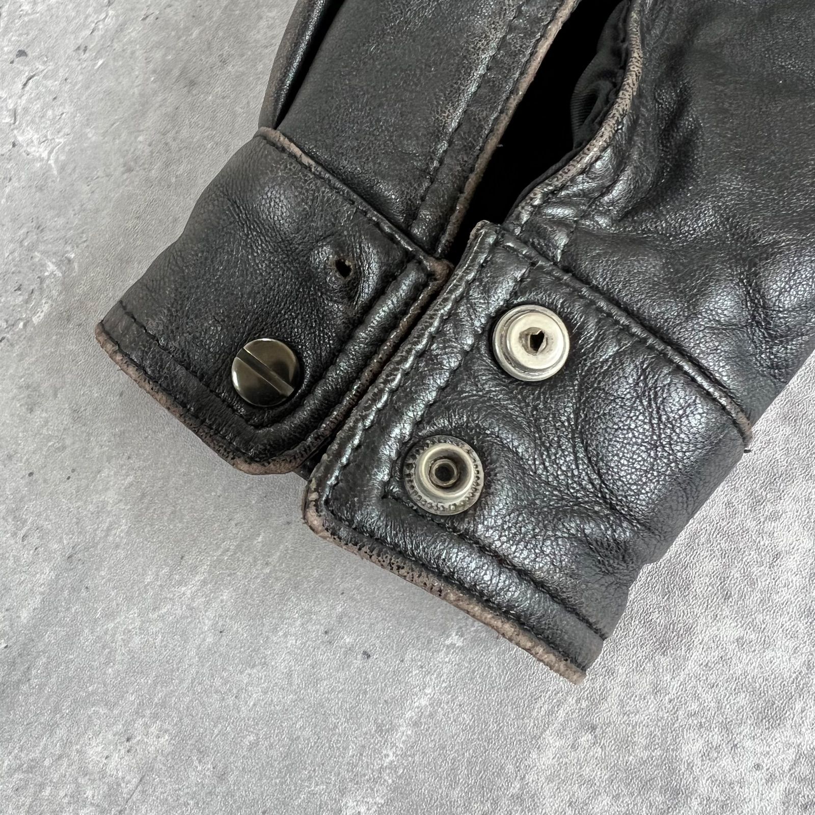 80s VINTAGE 羊革 スタンドカラー ダブルライダースジャケット Mサイズ