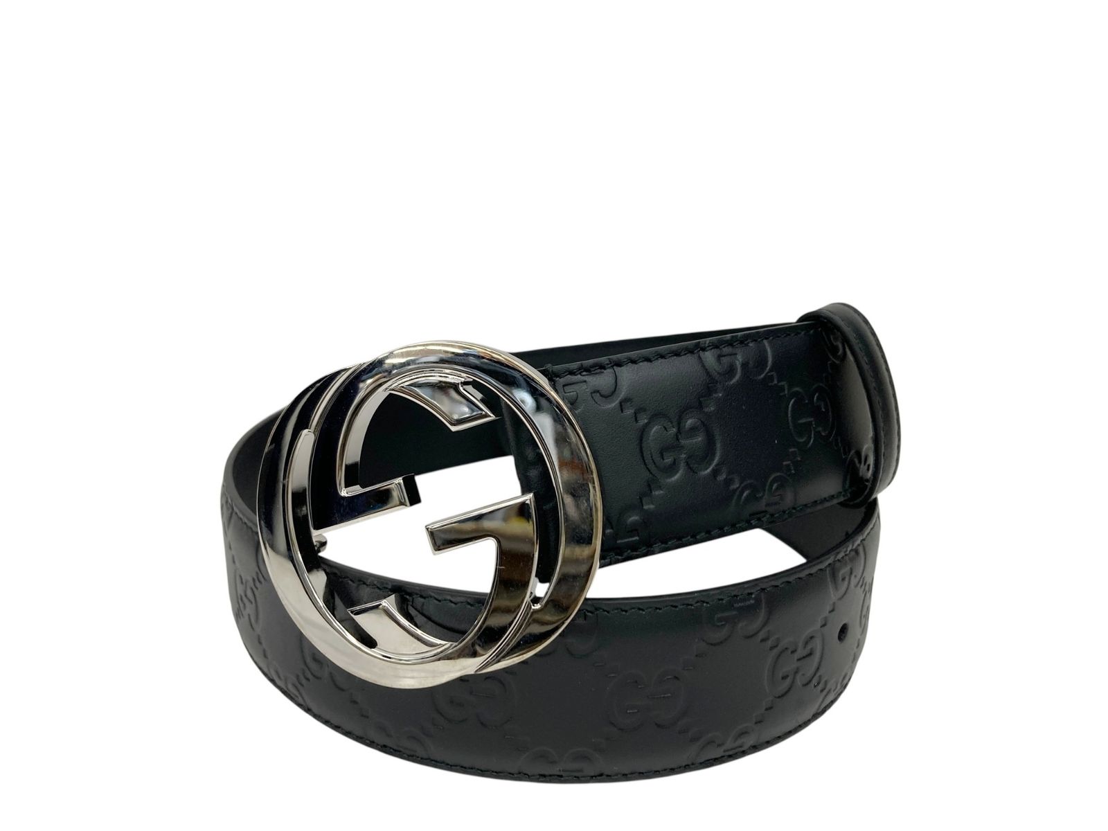 GUCCI グッチ GG総柄 レザーベルト GGバックル ブラック ウィメンズ|028