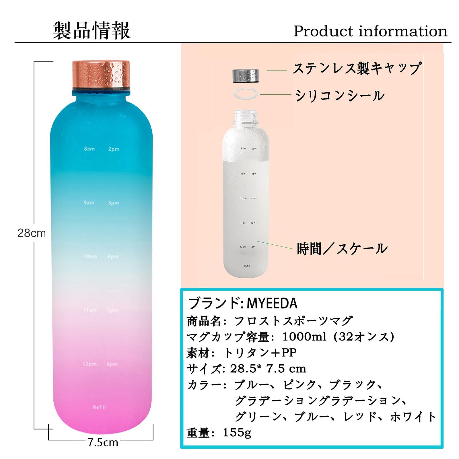 新品 水筒 水筒 1000ml 透明 1000ml プラスチック クリアボトル water