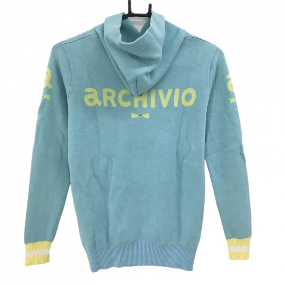アルチビオ archivio パーカー 36 長袖ニット 美品】アルチビオ ニットパーカー ライトブルー×イエロー フロントロゴ