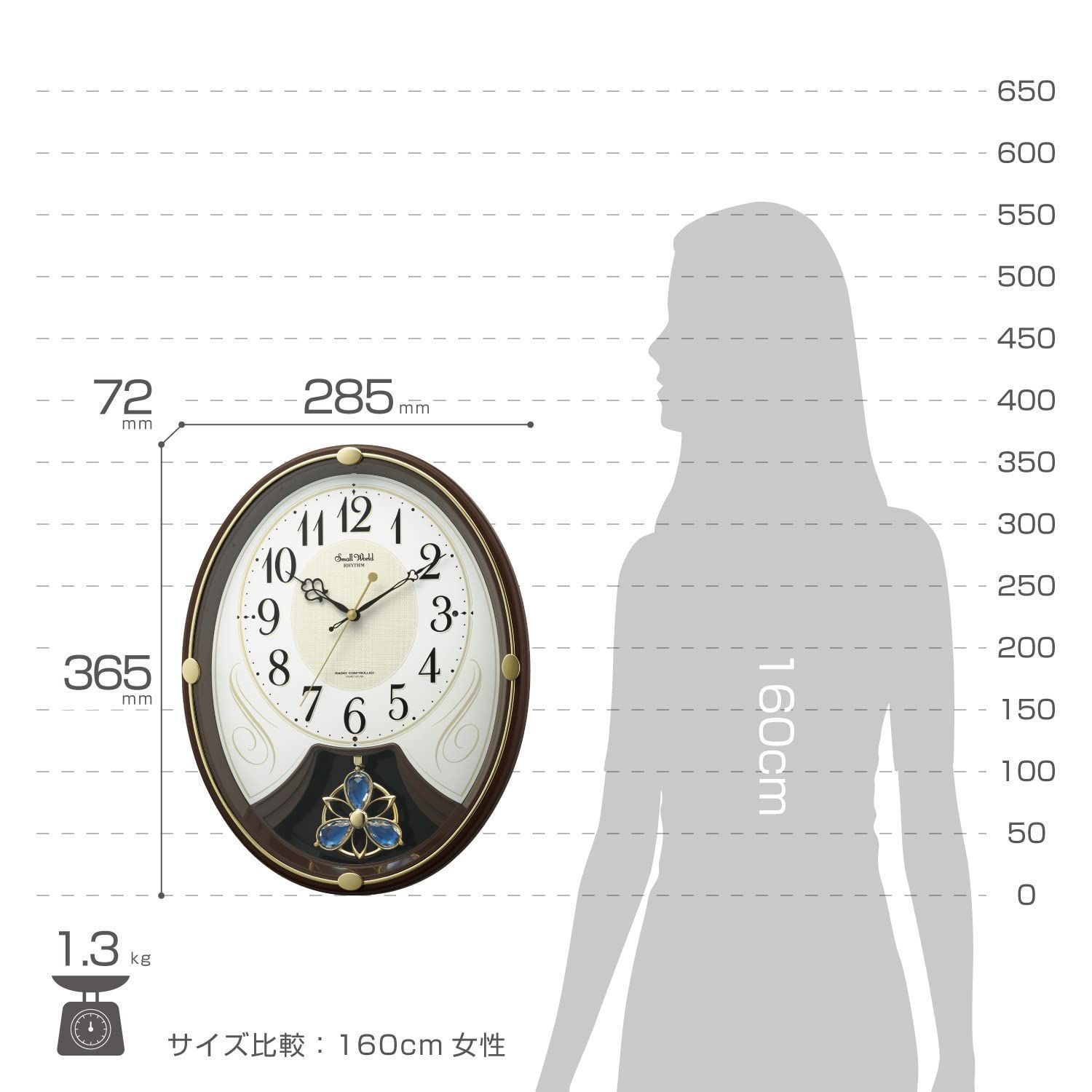 電波時計秒針【色: ブラウン】リズムRHYTHM 掛け時計 電波時計 6曲 ...