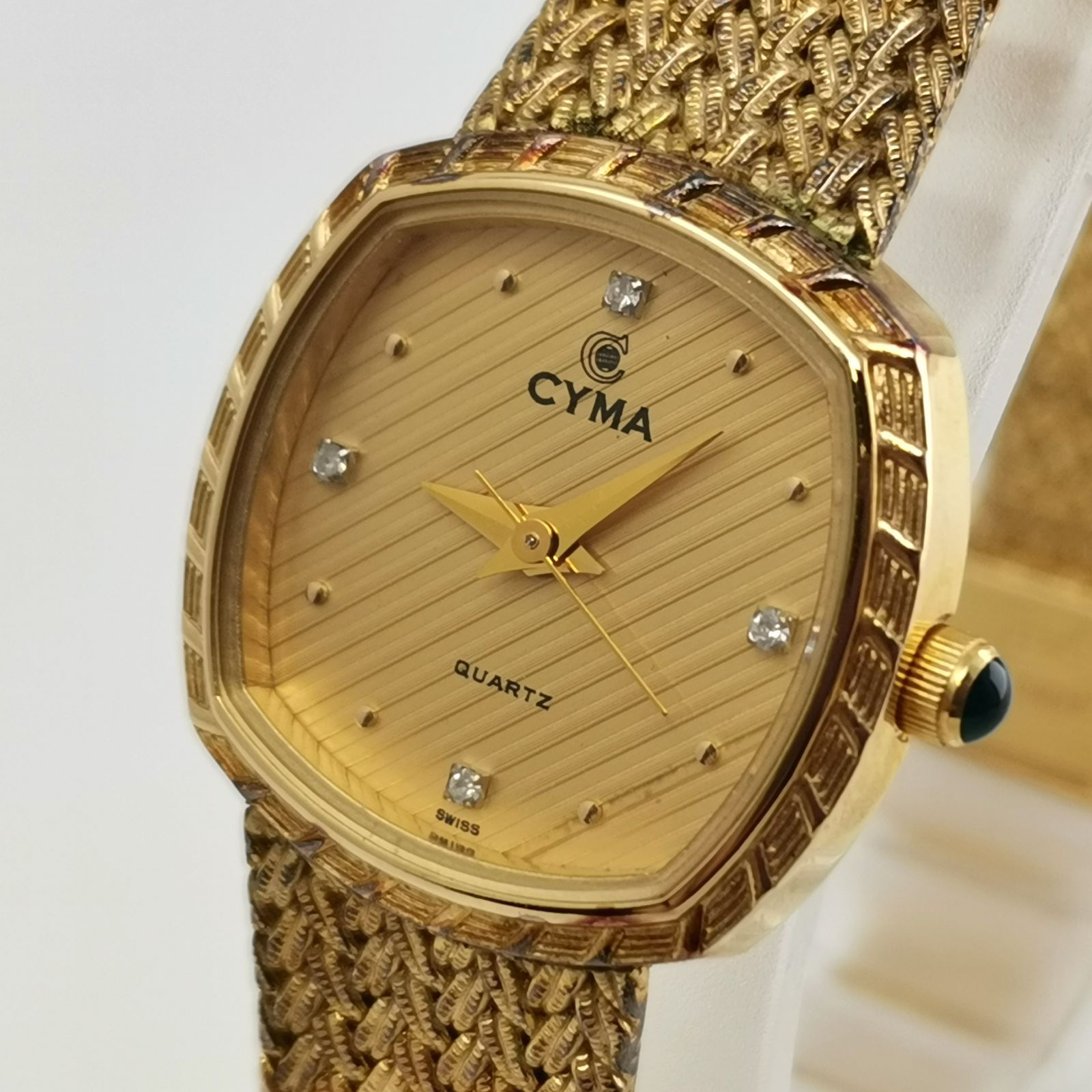 CYMA ゴールド クォーツ 腕時計 電池ないため動作未確認 石付き