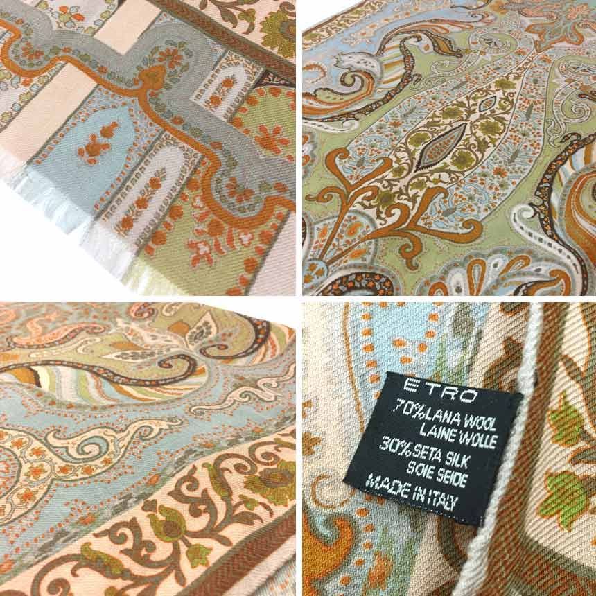【未使用★タグ付】ETRO ストール ペイズリー ベージュ ウール シルク ETRO エトロ ペイズリー ストール ベージュ ウール×シルク
