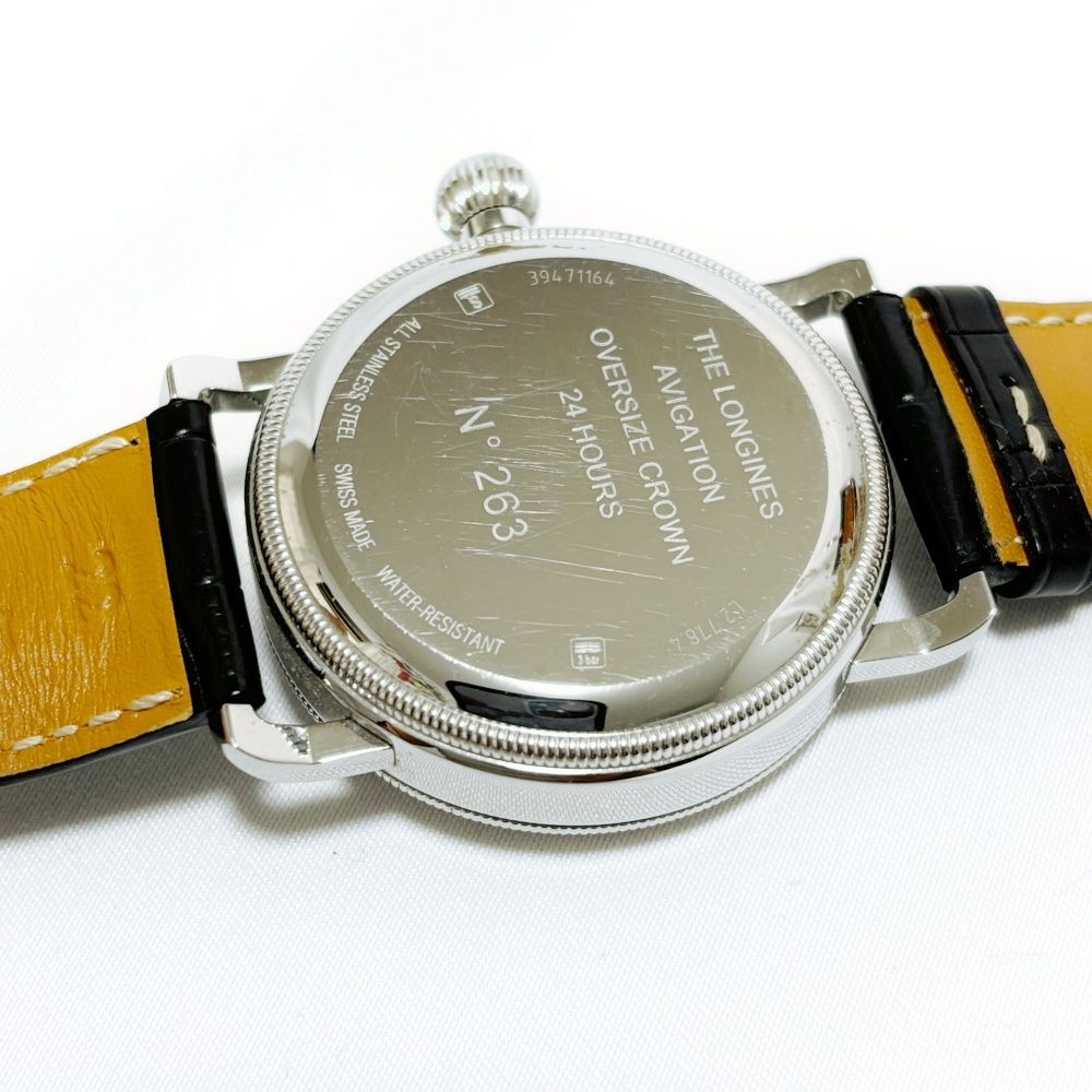 美品 LONGINES ロンジン メンズ ヘリテージ アヴィゲーション オーバーサイズ 腕時計 L2.778.4.53.2 復刻モデル 革ベルト 黒文字盤 自動巻き ステンレス 時計 メンズ【中古】