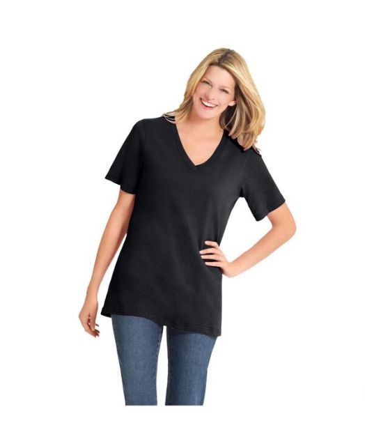 送料無料 ウーマン ウィズイン レディース シャツ トップス Plus Size Perfect Short-Sleeve V-Neck Tee Black