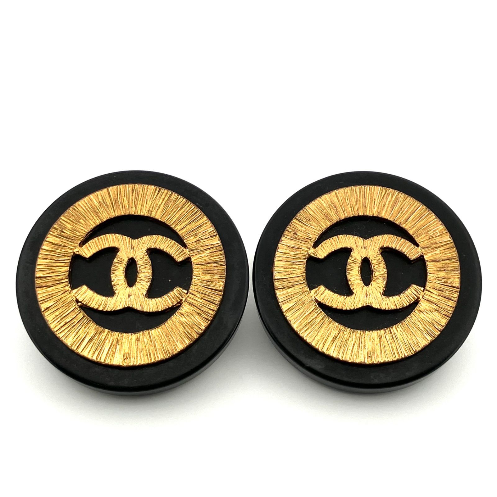 鑑定済み CHANEL シャネル ココマーク イヤリング ヴィンテージ ブラック ゴールド
