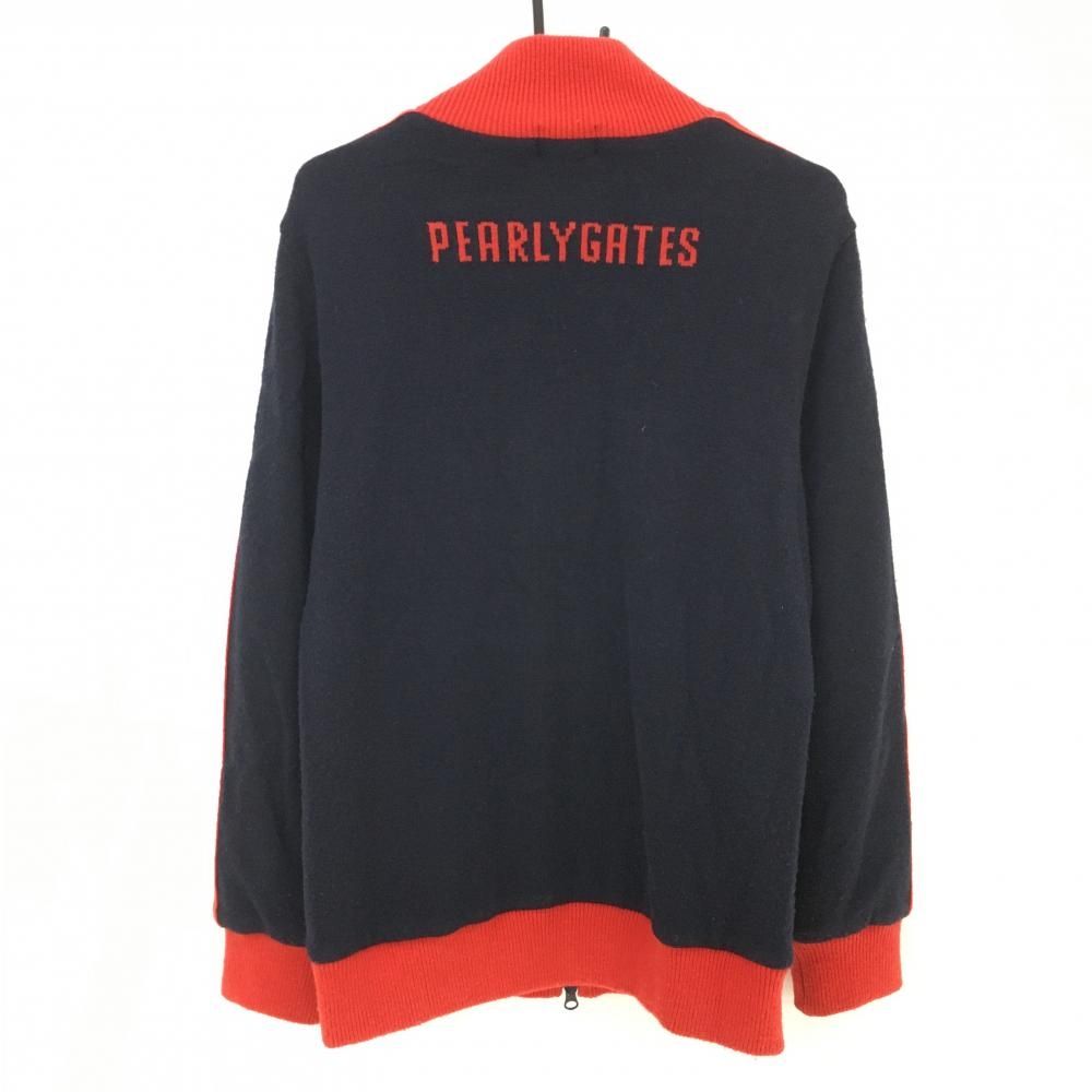 パーリーゲイツ　ジャケット　ニット　セーター　ウール混　裏地付き　ネイビー　0 ☆SALE価格☆パーリーゲイツ ニットジャケット ネイビー×レッド ウール