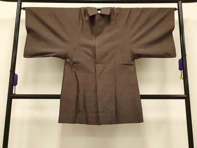 平和屋着物＃男性 和装コート 紬地 霞文 ロング丈 正絹 CAAT5794id