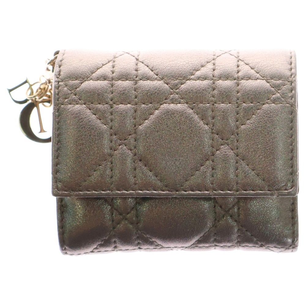 ディオール　カナージュ　ロータスウォレット　三つ折り財布　レザー　ゴールド Christian Dior クリスチャンディオール レディディオール