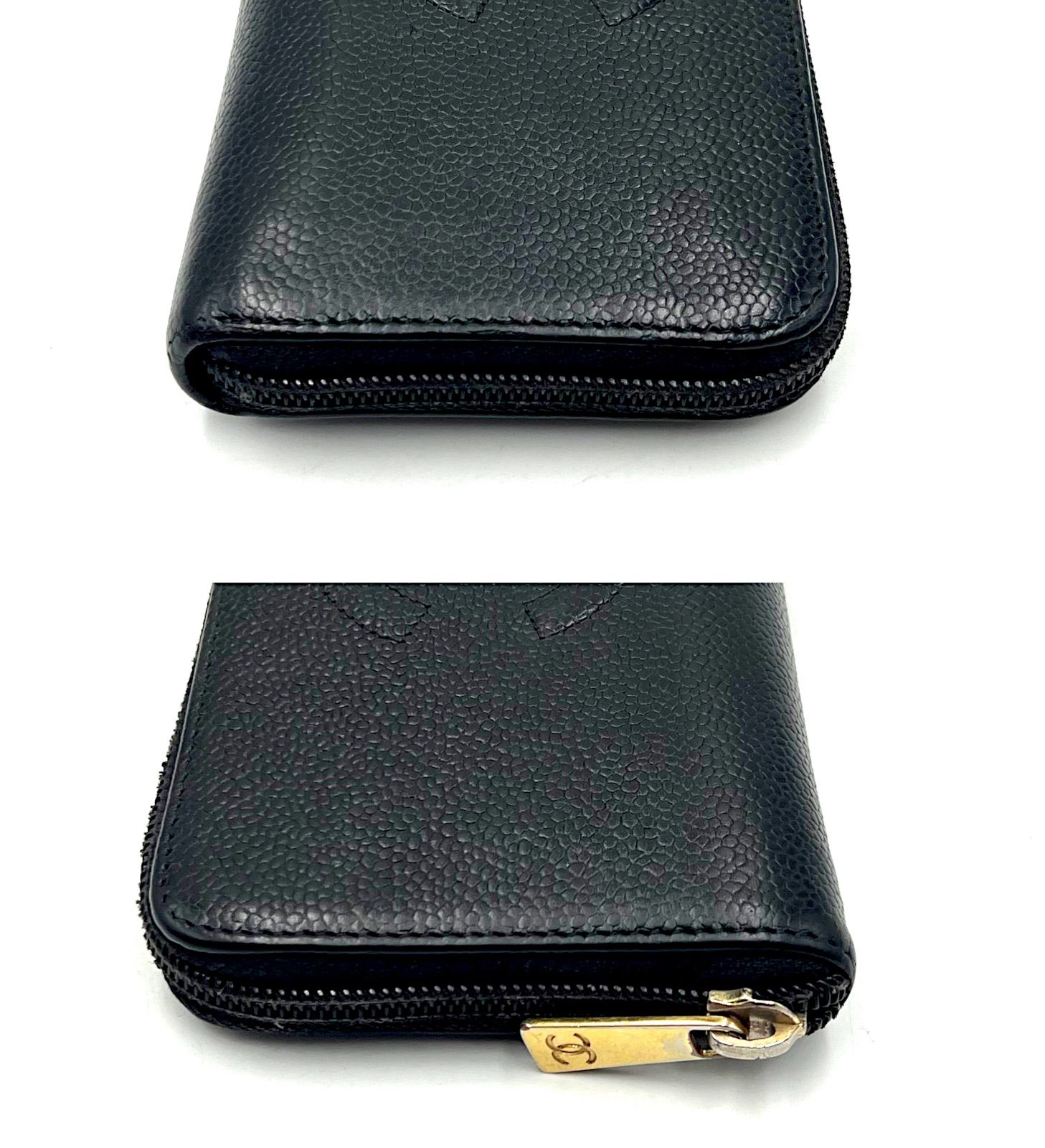 美品】CHANELキャビアスキン ラウンドファスナー長財布 ブラック黒