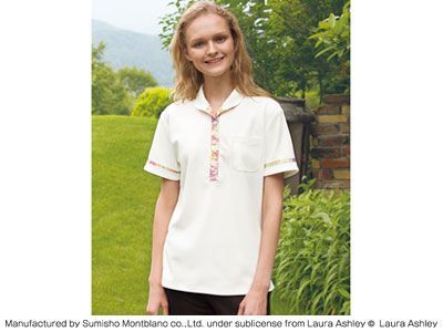 LAURA ASHLEY ニットシャツLW 201-12 オフホワイト アメリ ピンク LL