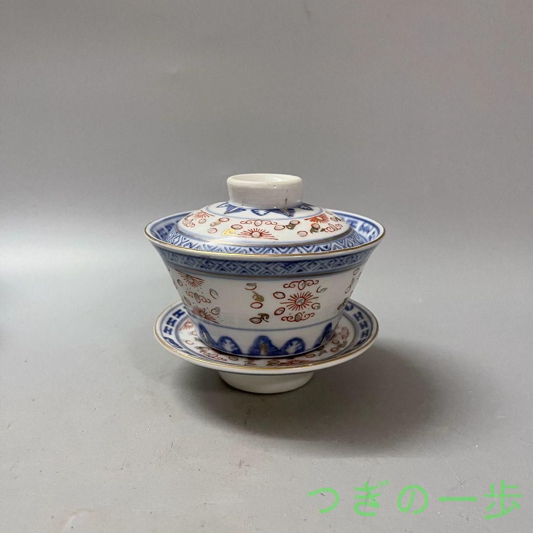中国茶器 青花玲瓏加彩三才蓋碗 茶杯 単体 蓋付き茶器 飲茶食器