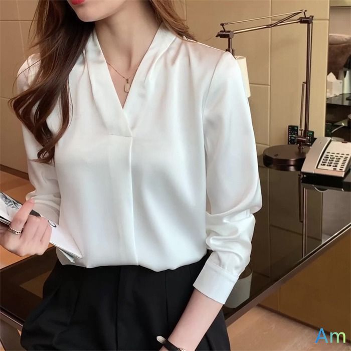 シャツ ブラウス Vネック 長袖シャツ レディース トップス ビジネス オフィス フォーマル スーツインナー 就活 OL 事務服 通勤