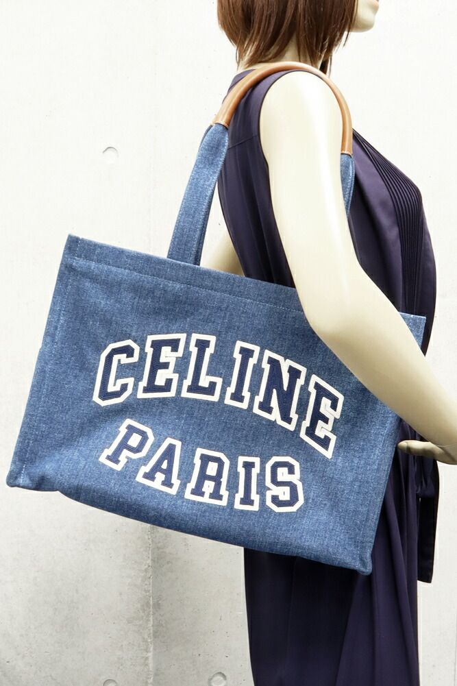 CELINE セリーヌ ラージカバ デニムバッグ 122462GTB CELINE ♪ ラージカバ / CELINE入りデニム トートバッグ (CELINE