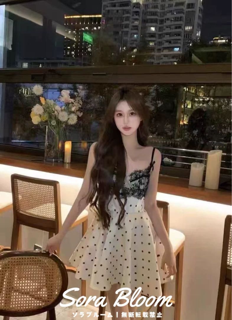 大人かわいいドット柄ミニドレス❤️結婚式・パーティ用スタイルアップ 新品未使用大人かわいいドット柄ミニドレス 結婚式・パーティ用