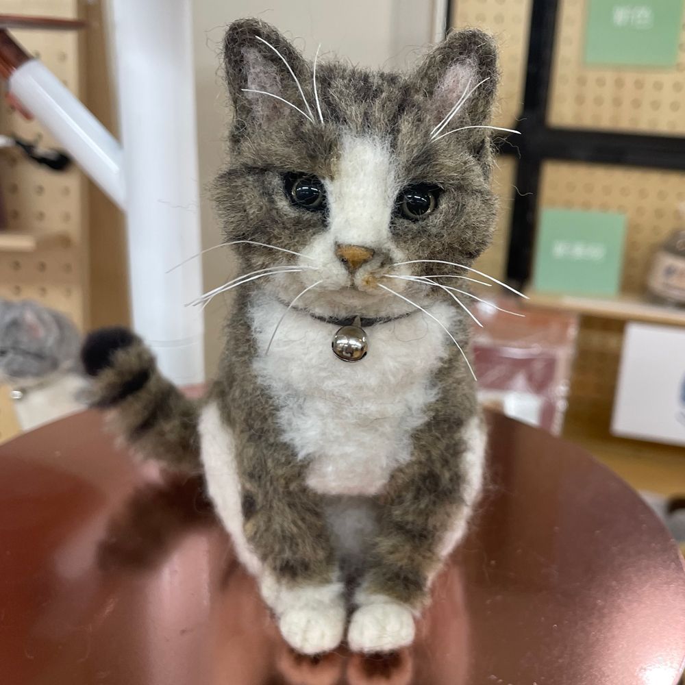 羊毛フェルト 猫 キジトラ／リアル表現 ハンドメイド作品 一点物／ねこ／cat スターターセット付き リアル猫 キジトラ 手作りキット 羊毛フェルト