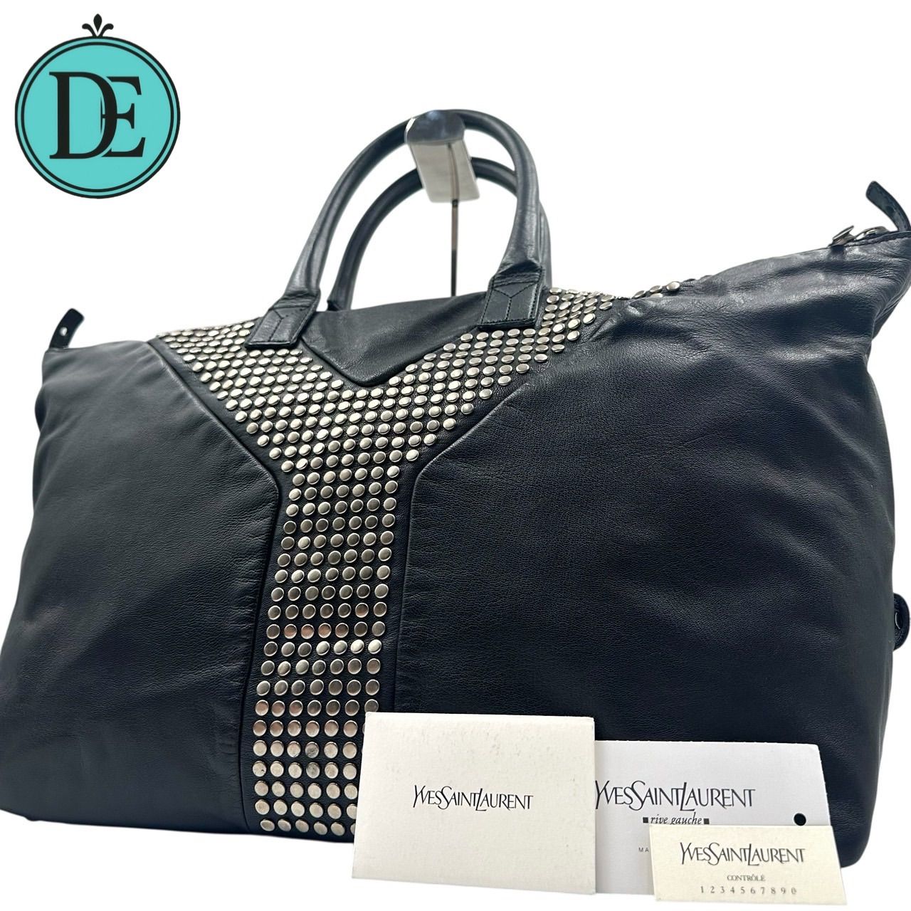 YVES SAINT LAURENT サンローラン ボストンバッグ ハンドバッグ トラベルバッグ イージーロック スタッズ Yスタッズ Yライン Yラインロゴ シルバー金具 メンズ レディース 男女兼用 A4 パソコン 旅行 大容量