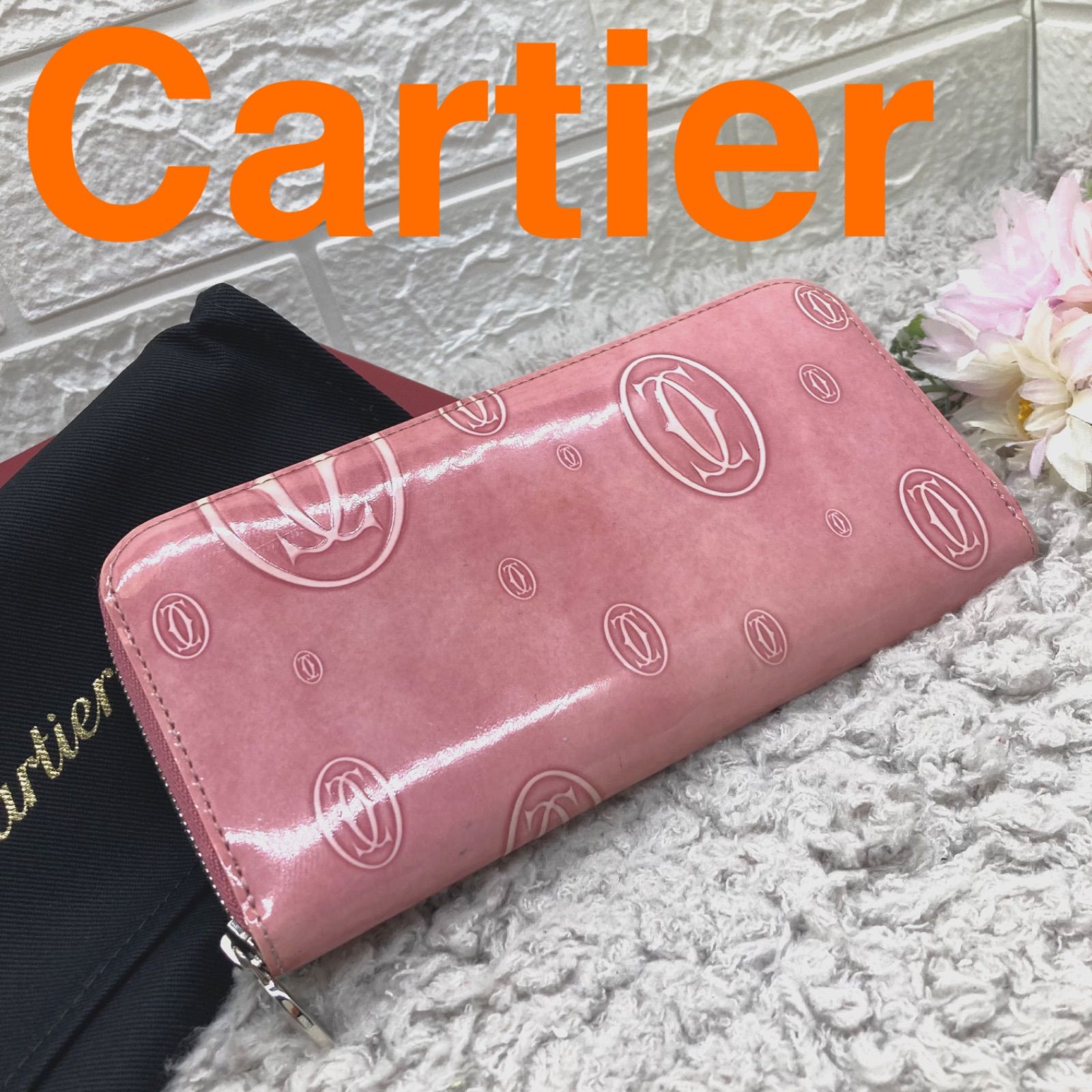 美品❣️箱付き❣️Cartier カルティエ ハッピーバースデー パテントレザー ラウンドファスナー 長財布 ウォレット 小銭入れ ピンク - メルカリ