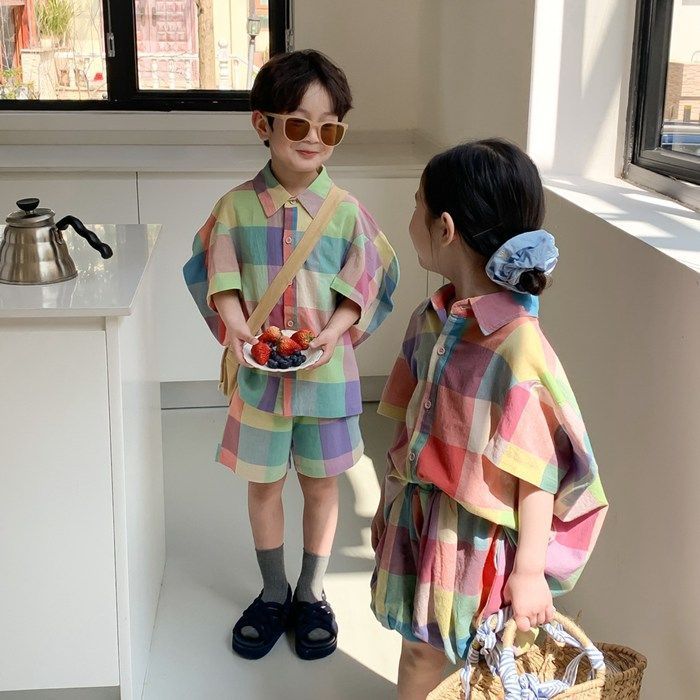 セットアップ キッズ 兄妹お揃い コーデ兄妹服 姉弟服 韓国子供服 セットアップ 半袖 夏 男の子 女の子カジュアル 上下セット ユニセックス リゾート キッズ こども 可愛い きれいめHZQ2351