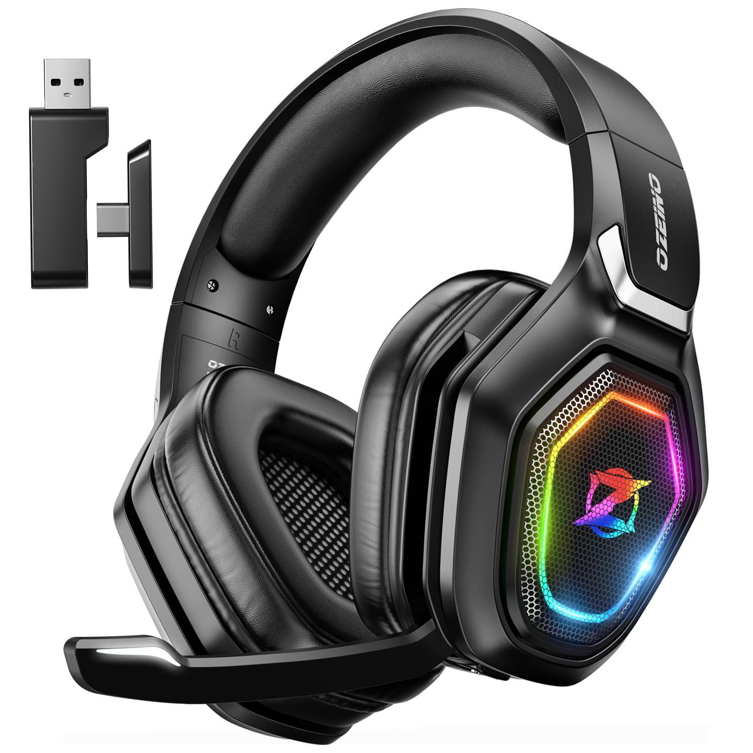 【人気商品】＜25ms超低遅延 RGBライトヘッドセット 30時間連続使用 マイク付き 軽量 Ps5 Ps4 Bluetooth/USB-A/USB-C】7.1ch PC 【5.3 Switch対応 3-in-1ワイヤレス スマートフォン ゲーミングヘッドホン