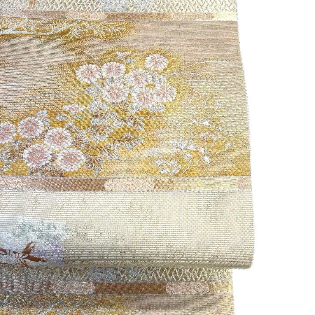 未着用 袋帯 源氏香 梅花 芝草 花吹雪 金糸 着物 042a d p