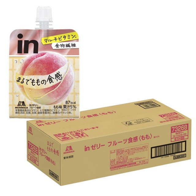inゼリー フルーツ食感 もも 150g×36個 栄養補助ゼリー 10秒チャージ 食物繊維5g 1食分のマルチビタミン12種類 まるで果物 食感 甘み まるでももの食感 デザート 桃 森永製菓