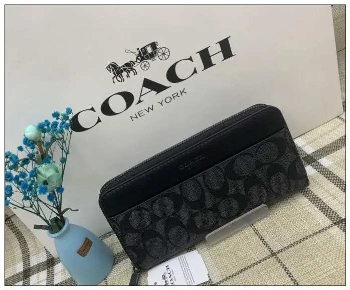 COACH 長財布 コーチ 財布 チャコール×ブラック ラウンドファスナー