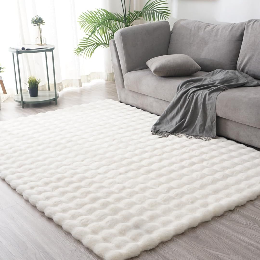 OEESYA ラグ カーペット 130x185cm 1.5畳 低反発ラグ 厚カーペット3cm サラふわ ラグ 北欧 厚手 絨毯 じゅうたん 抜けない 白 ふわふわ 滑り止め 洗える 床暖房 秋 冬 長方形 ミーホワイト