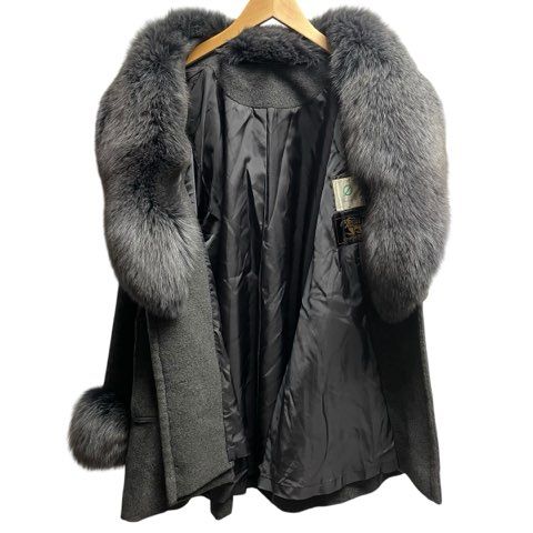 ers フォックスファー ショール付き ハーフコート カシミヤ混 ジャケット 40 Mサイズ相当 グレー GULLKHAN_COM