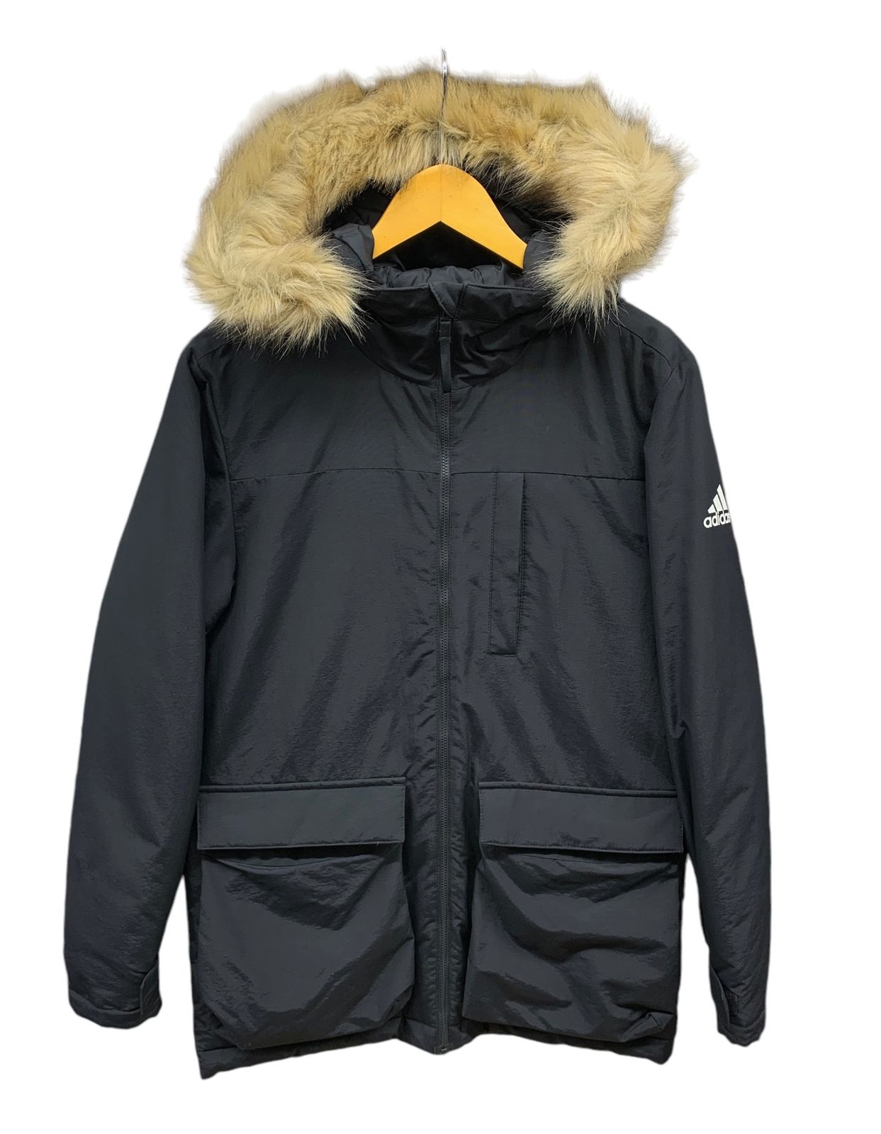 adidas (アディダス) ジップアップ ナイロンジャケット 裏ダウン ファー付き 15Z001 M ブラック メンズ/025