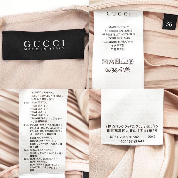 GUCCI グッチ ワンピース プリーツ & ギャザー ロゴ ボタン ノースリーブ ラウンドネック 切替 トリアセテート ポリ ドレス レディース サイズ 36 ピンク 桃色 イタリア製