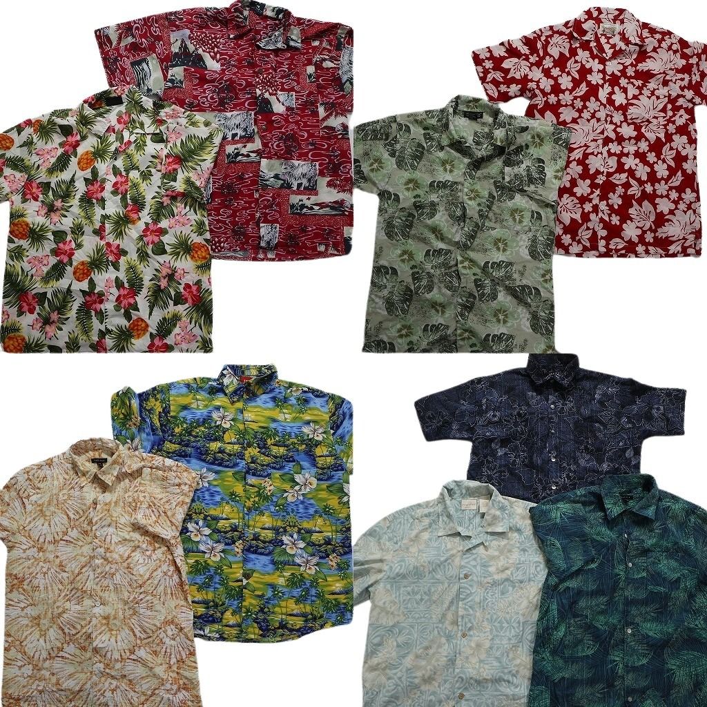古着卸 まとめ売り ポリエステル系 アロハシャツ 半袖シャツ 9枚セット (メンズ S /M ) カラーMIX 柄MIX ボックスシルエット MT6036