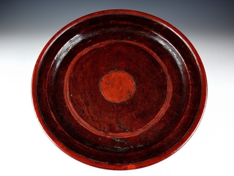 蔵C5803 古民藝 日の丸台盆 能登地方 35.3ｃｍ き 江戸時代