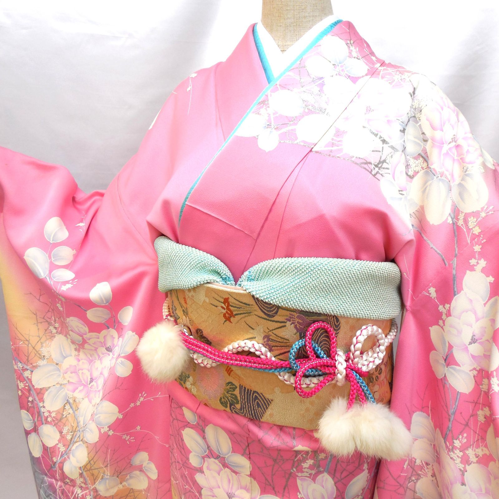 振袖フルセット(8点)・成人式・落款有り・作家物・くすみ・ピンク・胴裏正絹 振袖フルセット(8点)・成人式・落款有り・作家物・くすみ・ピンク