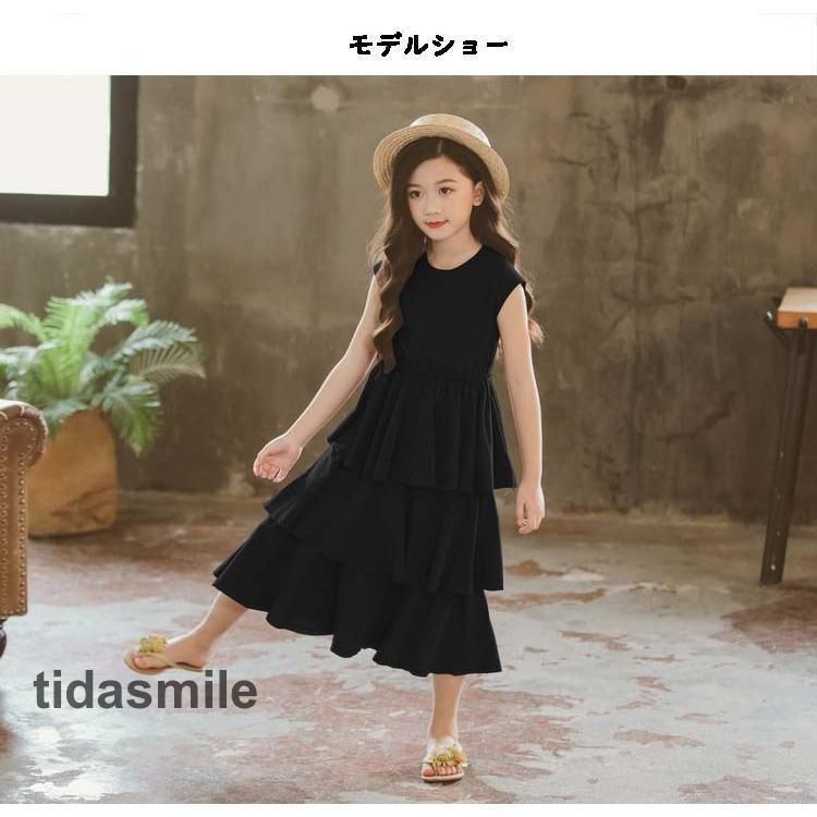 黒のノースリーブフリルワンピース（キッズ用） わずらわし
