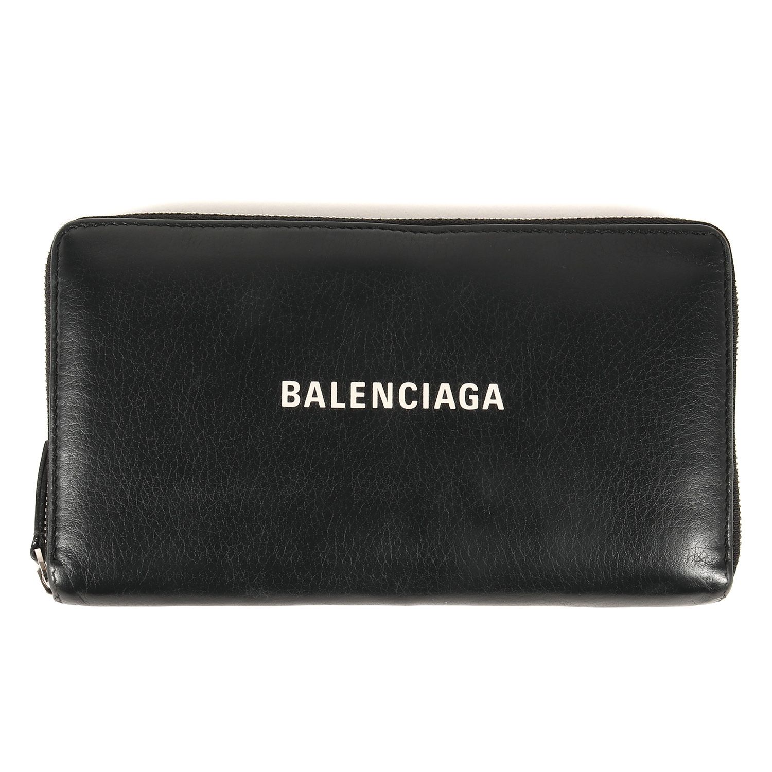 美品バレンシアガ長財布ブラックレザーロゴプリントエブリデイウォレット